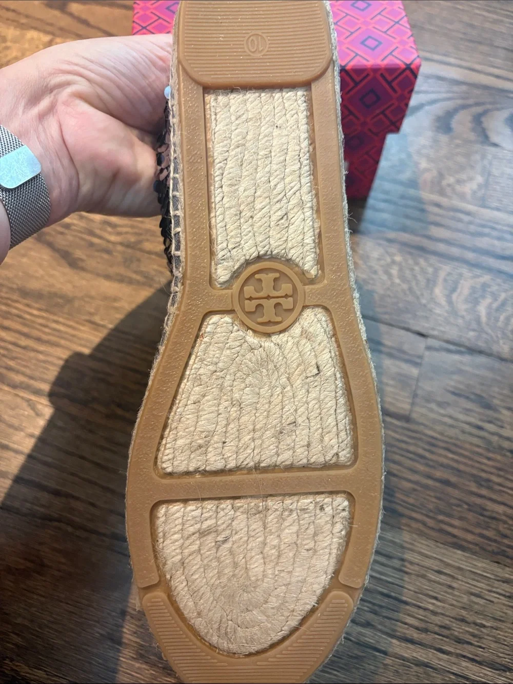 Tory Burch Mischa flat espadrille silver oval sequins